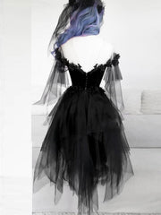 Off the Shoulder Short Black Lace Prom Dresses, Off Shoulder Short Black Lace Formal Graduation Dresses
