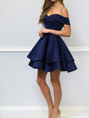 Off the Shoulder Short Navy Blue Prom Dresses, Short Off Shoulder Dark Blue Formal Graduation Dresses