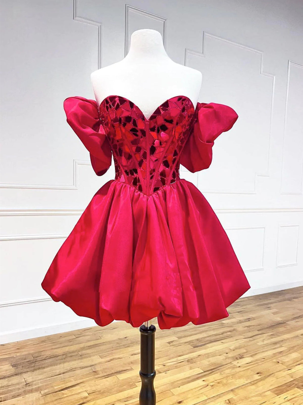 Off the Shoulder Short Red Prom Dresses, Short Red Formal Graduation Dresses