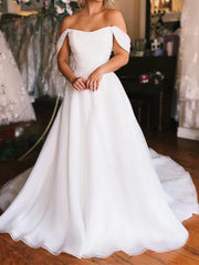 Off the Shoulder White Organza Wedding Dresses, White Organza Bridal Gowns
