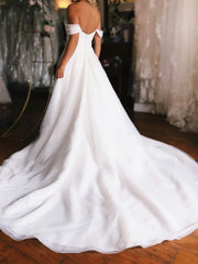 Off the Shoulder White Organza Wedding Dresses, White Organza Bridal Gowns