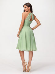 Short Chiffon Bridesmaid Dress with Pocket-Dusty Sage