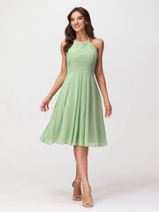 Short Chiffon Bridesmaid Dress with Pocket-Dusty Sage