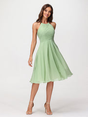 Short Chiffon Bridesmaid Dress with Pocket-Dusty Sage