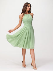 Short Chiffon Bridesmaid Dress with Pocket-Dusty Sage