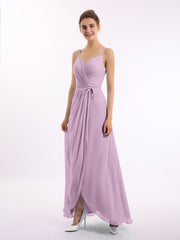 Spaghetti Strap High Low Chiffon Dresses with Bow-Wisteria