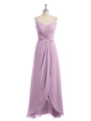 Spaghetti Strap High Low Chiffon Dresses with Bow-Wisteria