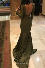 Oliver Green Long Sleeves V-neck Mermaid Formal Dresses,CP0706