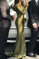 Oliver Green Long Sleeves V-neck Mermaid Formal Dresses,CP0706