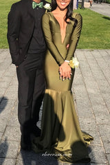 Oliver Green Long Sleeves V-neck Mermaid Formal Dresses,CP0706
