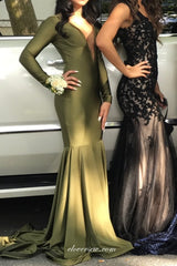 Oliver Green Long Sleeves V-neck Mermaid Formal Dresses,CP0706