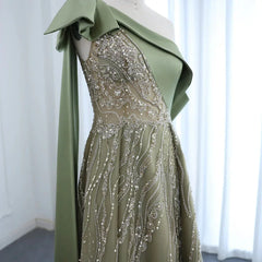 Gorgeous Sparkling Beaded Green One-shoulder A-Line High Slit Long Prom Dress Evening Dress HZ1024