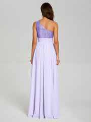 A-Line One Shoulder Sequins Prom Dresses With Split