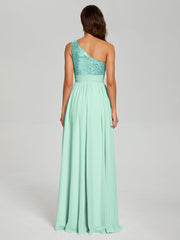A-Line One Shoulder Sequins Prom Dresses With Split