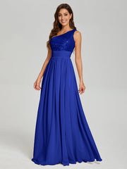 A-Line One Shoulder Sequins Prom Dresses With Split