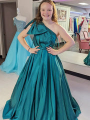One Shoulder Blue Teal Long Prom Dresses, One Shoulder Teal Long Formal Evening Dresses