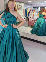 One Shoulder Blue Teal Long Prom Dresses, One Shoulder Teal Long Formal Evening Dresses