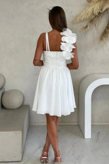 One Shoulder Floral Chiffon Short White Homecoming Dress TN412
