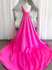 One Shoulder Hot Pink Prom Dresses, Hot Pink One Shoulder Formal Evening Dresses