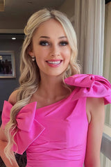 One Shoulder Hot Pink Short Prom Dresses, Short One Shoulder Hot Pink Formal Homecoming Dresses