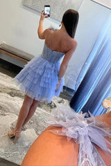 One Shoulder Lace A-Line Layered Lavender Homecoming Dress TN408