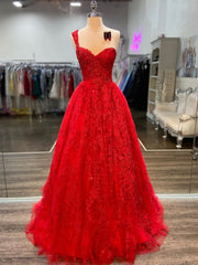 One Shoulder Red Lace Prom Dresses, One Shoulder Red Lace Formal Evening Dresses