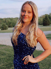 One Shoulder Royal Blue Prom Dresses, Short Blue Formal Homecoming Dresses