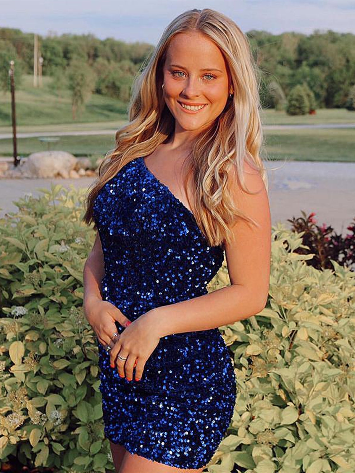One Shoulder Royal Blue Prom Dresses, Short Blue Formal Homecoming Dresses
