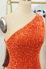 One Shoulder Short Orange Prom Dresses, Short Orange Formal Homecoming Dresses