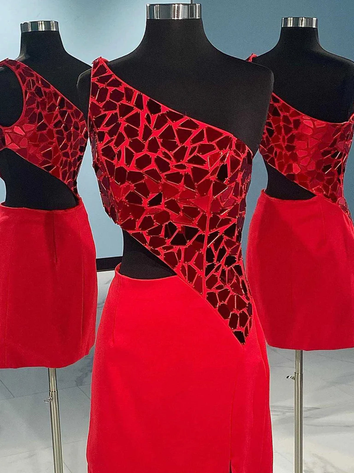 One Shoulder Short Red Black Prom Dresses, One Shoulder Short Red Black Formal Homecoming Dresses