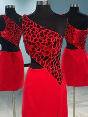 One Shoulder Short Red Black Prom Dresses, One Shoulder Short Red Black Formal Homecoming Dresses