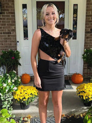 One Shoulder Short Red Black Prom Dresses, One Shoulder Short Red Black Formal Homecoming Dresses