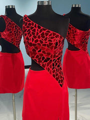 One Shoulder Short Red Blue Prom Dresses, One Shoulder Short Red Blue Formal Homecoming Dresses