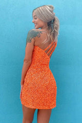 One Shoulder Short Sequins Prom Dresses, Short One Shoulder Sequins Formal Homecoming Dresses