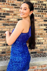One Shoulder Short Tight Orange Blue Prom Dresses, One Shoulder Short Formal Homecoming Dresses