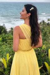 One Shoulder Yellow Long Prom Dress Sexy Prom Dress TP1333