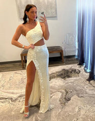 Wholesale Oner Shoulder Sequins Split Prom Dress With Appliques prom dresses shops