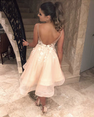 Elegant V Neck Organza Homecoming Dresses Floral Lace Embroidery