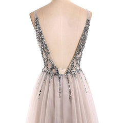 Open Back Prom Dresses Deep V-neck Long Saprkly Slit Prom Dress Sexy Evening Dress TP0966