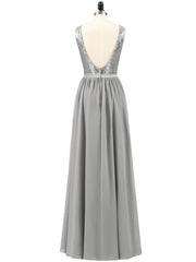 Sequins and Chiffon Dress with Slit-Silver