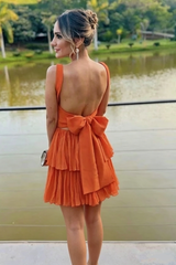 Orange A-Line Layered Square Chiffon Sleeveless Short Homecoming Dress