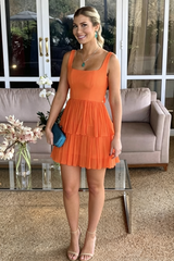 Orange A-Line Layered Square Chiffon Sleeveless Short Homecoming Dress