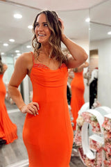 Orange Mermaid Satin Prom Dresses Strap Formal Dress TP1297