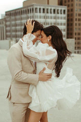 Short Wedding Dresses Long Sleeves Vintage Wedding Dress TD0010