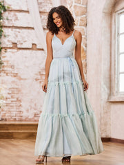 Spaghetti Straps Print Chiffon Tiered Skirt Maxi Dresses Floral
