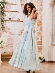 Spaghetti Straps Print Chiffon Tiered Skirt Maxi Dresses Floral