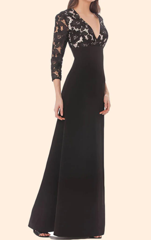 Lace Chiffon 3/4 Sleeves Long Mother of the Brides Dress