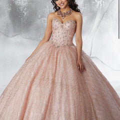 Vintage Pink Sequin Sweet 16 Quinceanera A-Line Strapless Floor-length Prom Dress Birthday Dress Evening Dress Ball Gown HZ1024