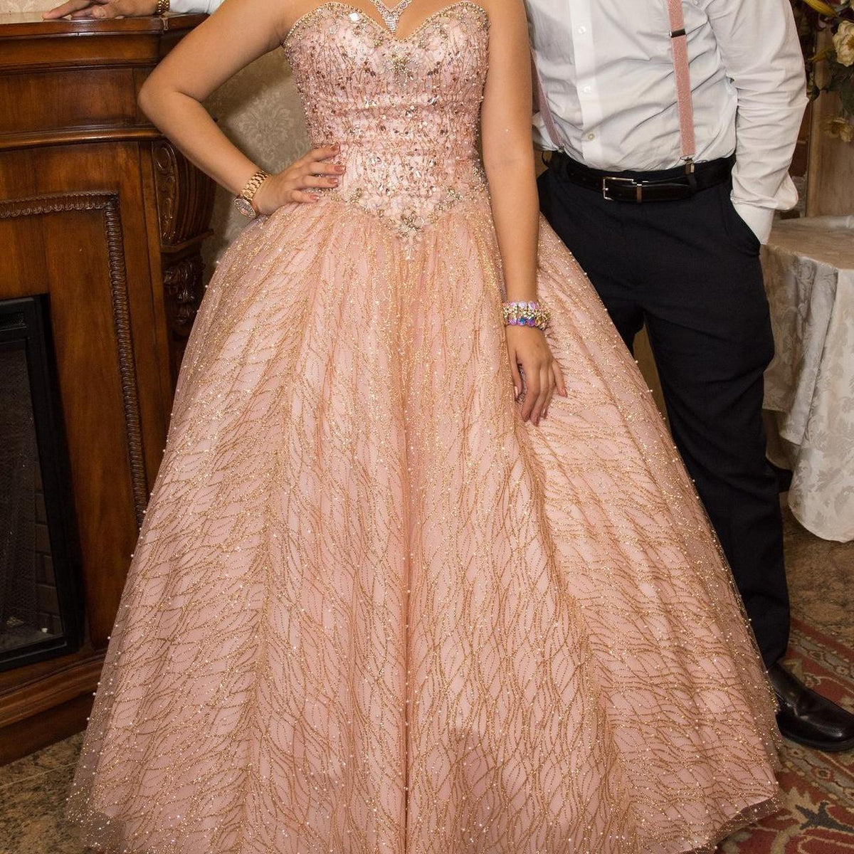 Vintage Pink Sequin Sweet 16 Quinceanera A-Line Strapless Floor-length Prom Dress Birthday Dress Evening Dress Ball Gown HZ1024