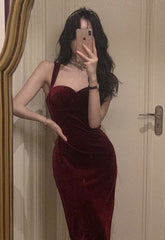 Sexy Mermaid Burgundy Velvet Prom Dresses P1027